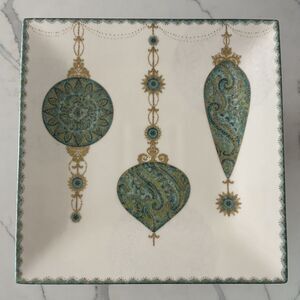 222 Fifth Constantina Turquoise Cake Stand Footed Serving Plate Fine China 10”